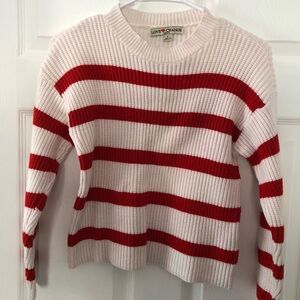Juniors Size Large Love Change Italy Red and White Striped Crew Neck Sweater